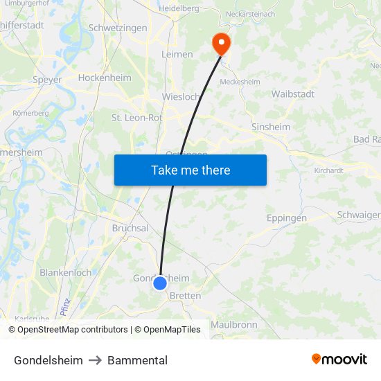 Gondelsheim to Bammental map