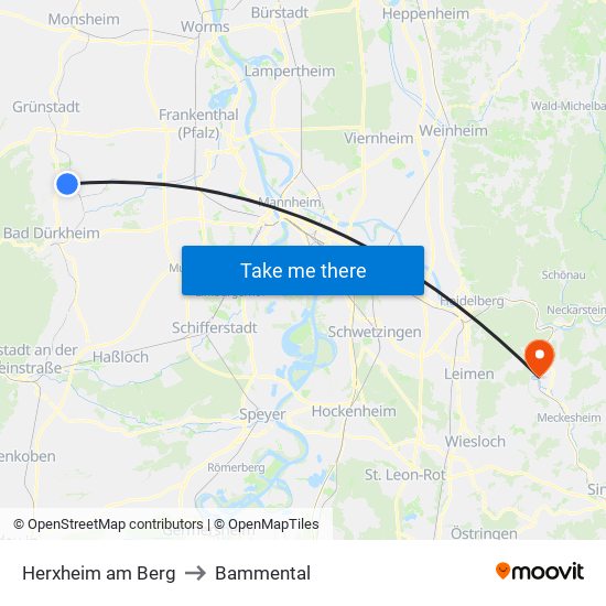 Herxheim am Berg to Bammental map