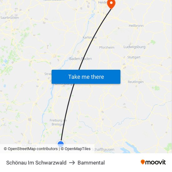 Schönau Im Schwarzwald to Bammental map