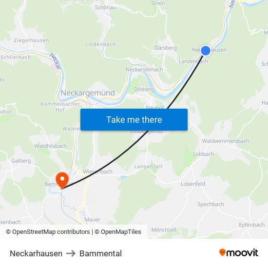 Neckarhausen to Bammental map