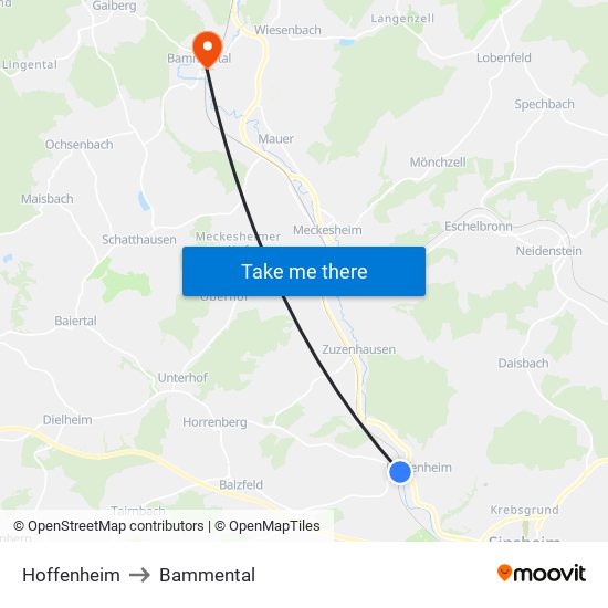 Hoffenheim to Bammental map