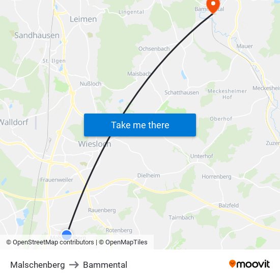 Malschenberg to Bammental map