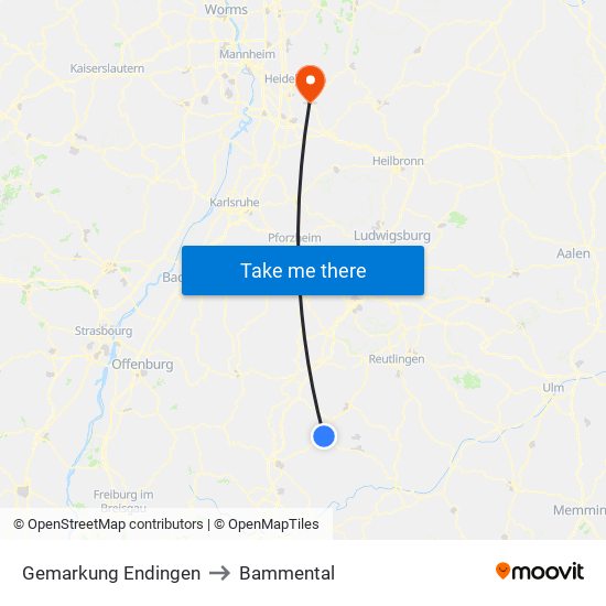 Gemarkung Endingen to Bammental map