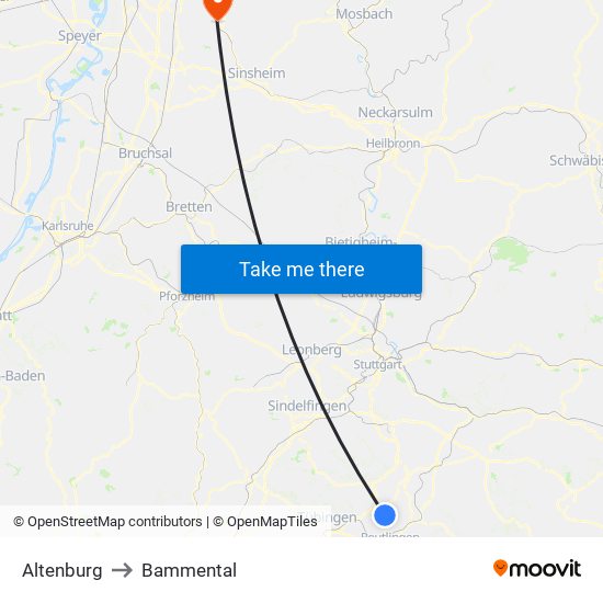 Altenburg to Bammental map