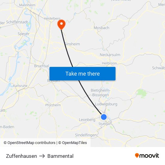 Zuffenhausen to Bammental map