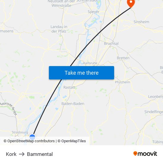 Kork to Bammental map