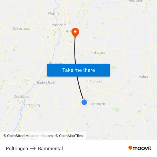 Poltringen to Bammental map