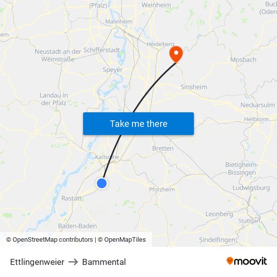 Ettlingenweier to Bammental map