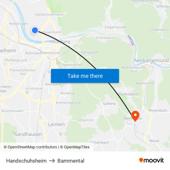 Handschuhsheim to Bammental map