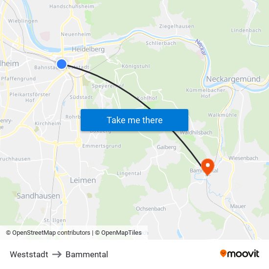 Weststadt to Bammental map