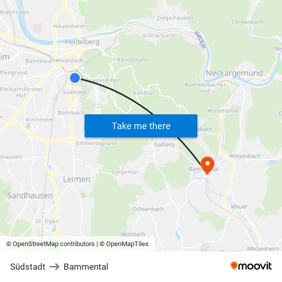 Südstadt to Bammental map