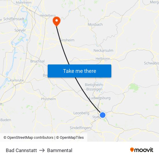 Bad Cannstatt to Bammental map