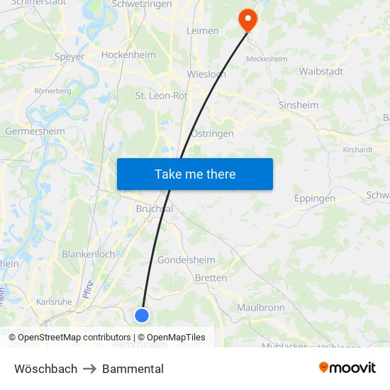 Wöschbach to Bammental map