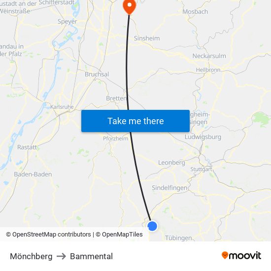 Mönchberg to Bammental map