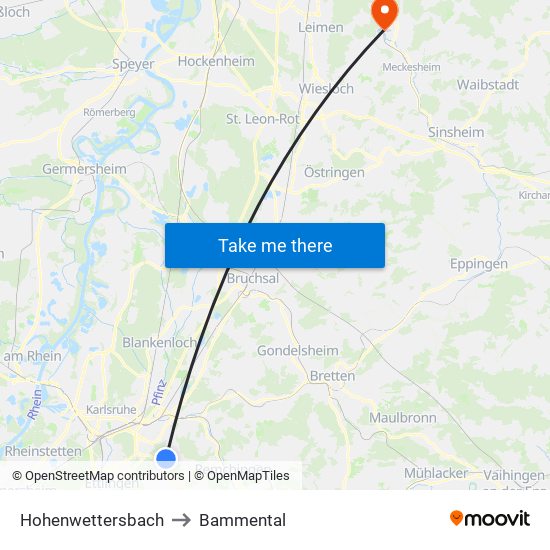 Hohenwettersbach to Bammental map