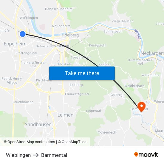 Wieblingen to Bammental map