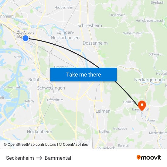 Seckenheim to Bammental map