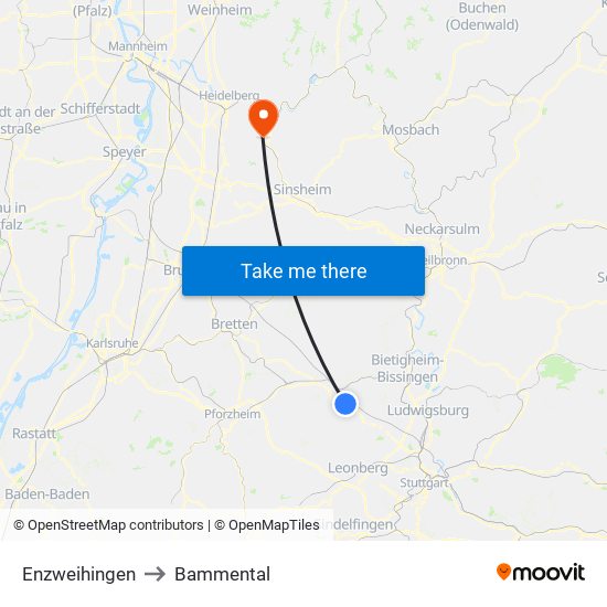 Enzweihingen to Bammental map