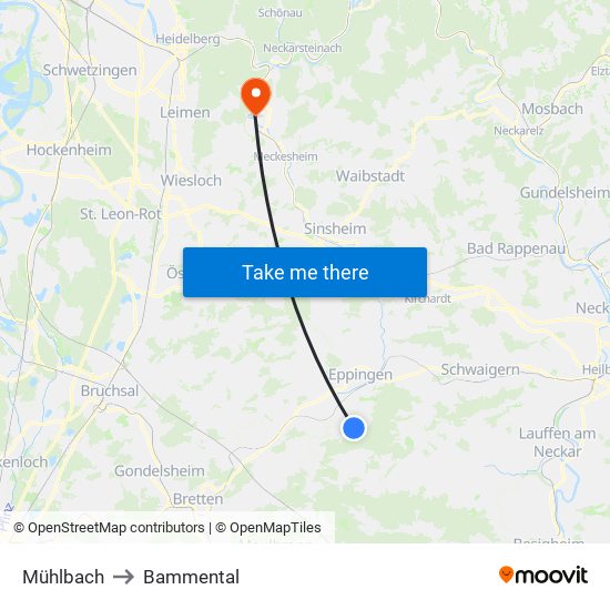 Mühlbach to Bammental map