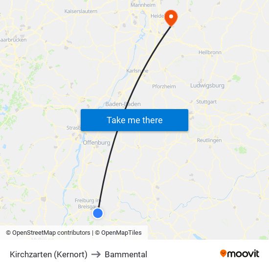 Kirchzarten (Kernort) to Bammental map