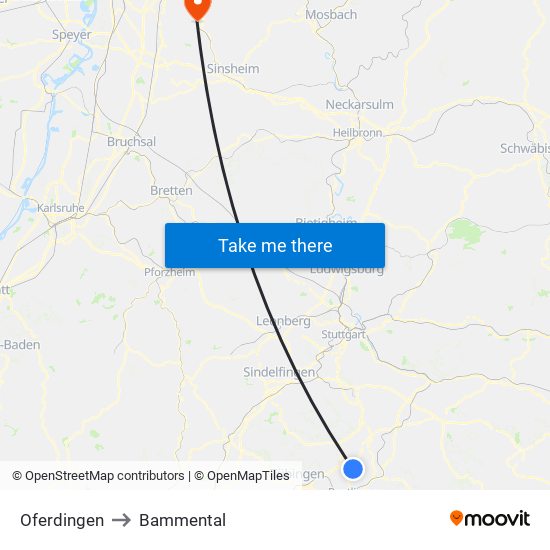 Oferdingen to Bammental map