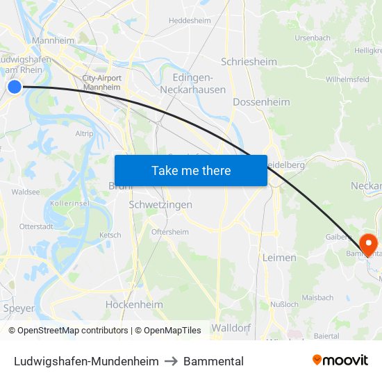 Ludwigshafen-Mundenheim to Bammental map