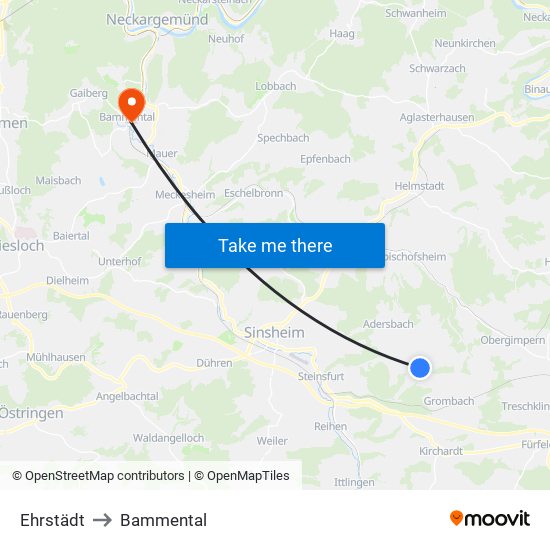 Ehrstädt to Bammental map