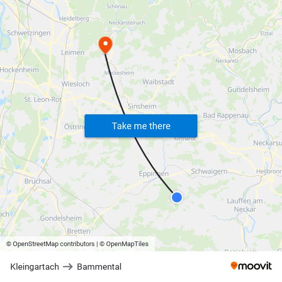 Kleingartach to Bammental map