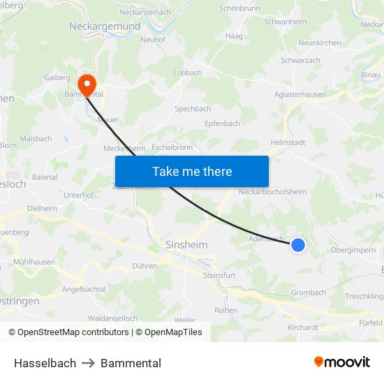 Hasselbach to Bammental map