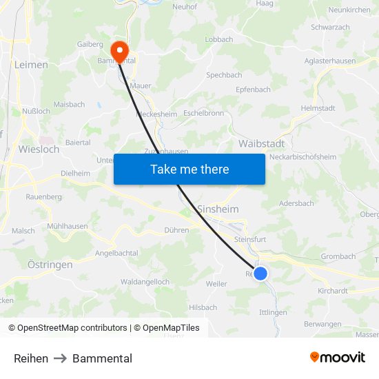 Reihen to Bammental map