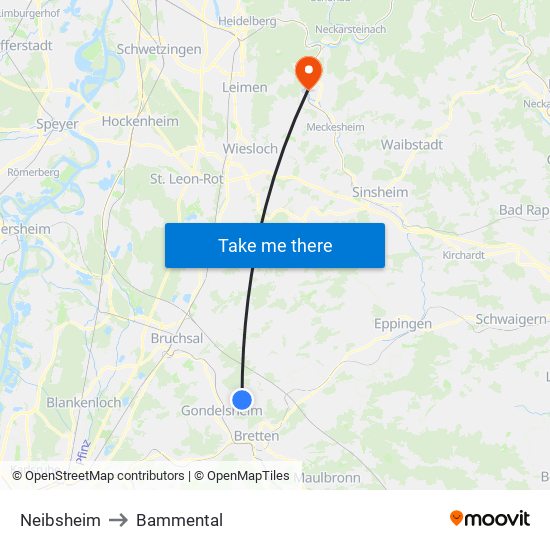 Neibsheim to Bammental map