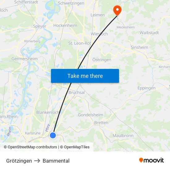 Grötzingen to Bammental map