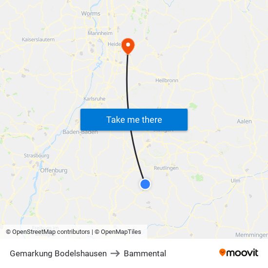 Gemarkung Bodelshausen to Bammental map