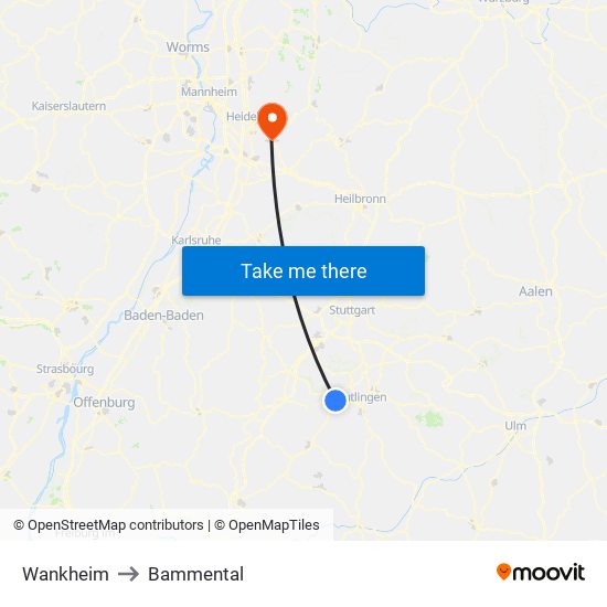 Wankheim to Bammental map