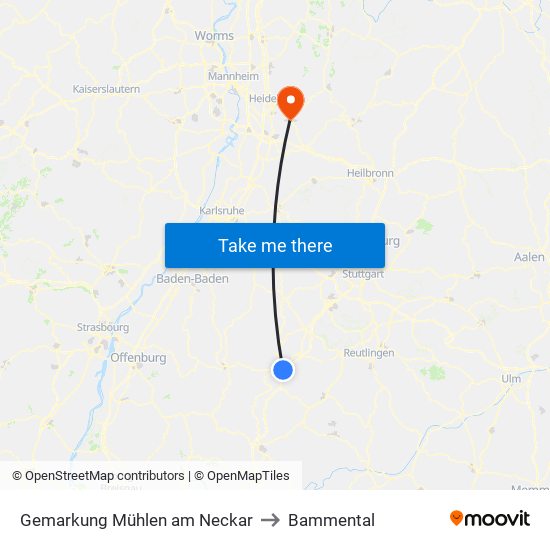 Gemarkung Mühlen am Neckar to Bammental map