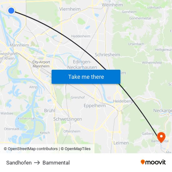 Sandhofen to Bammental map