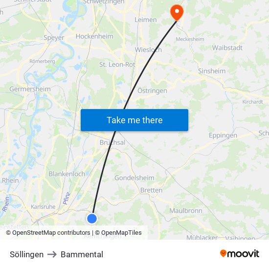 Söllingen to Bammental map