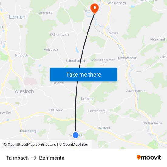 Tairnbach to Bammental map