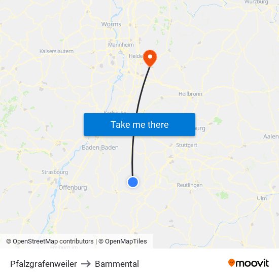 Pfalzgrafenweiler to Bammental map