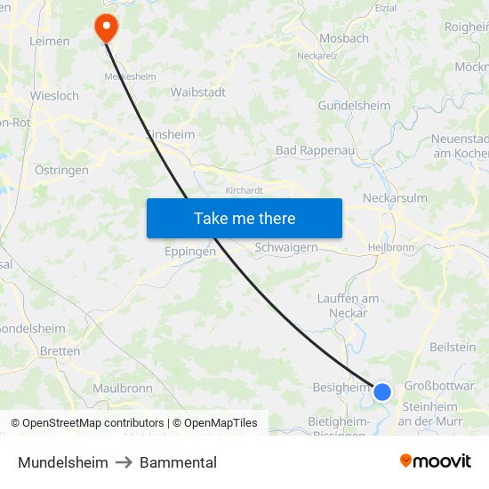 Mundelsheim to Bammental map