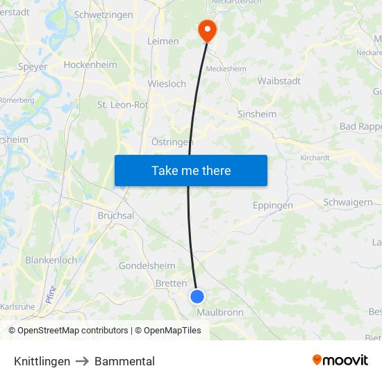 Knittlingen to Bammental map