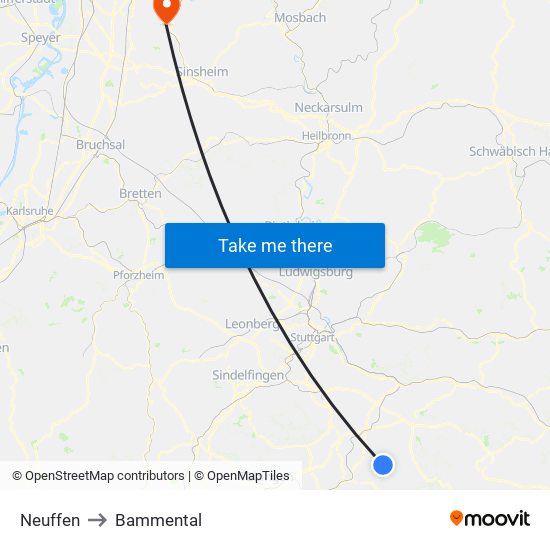 Neuffen to Bammental map