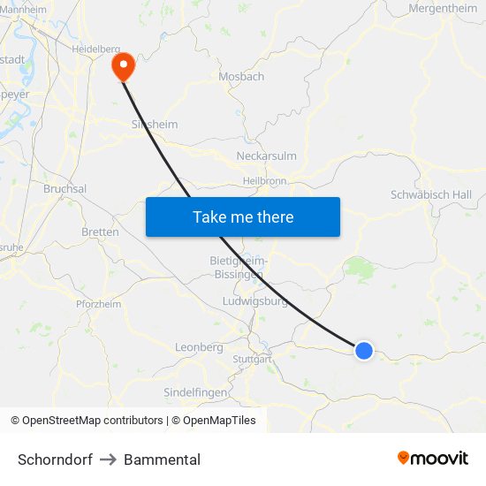 Schorndorf to Bammental map