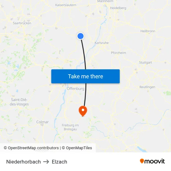 Niederhorbach to Elzach map