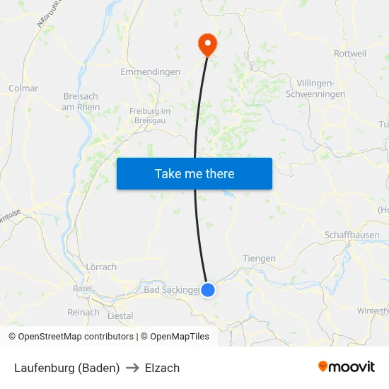 Laufenburg (Baden) to Elzach map