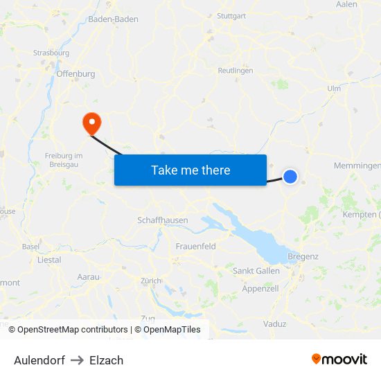 Aulendorf to Elzach map