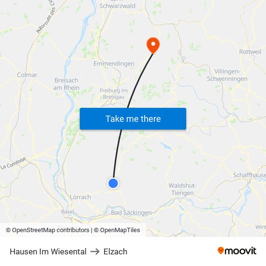 Hausen Im Wiesental to Elzach map