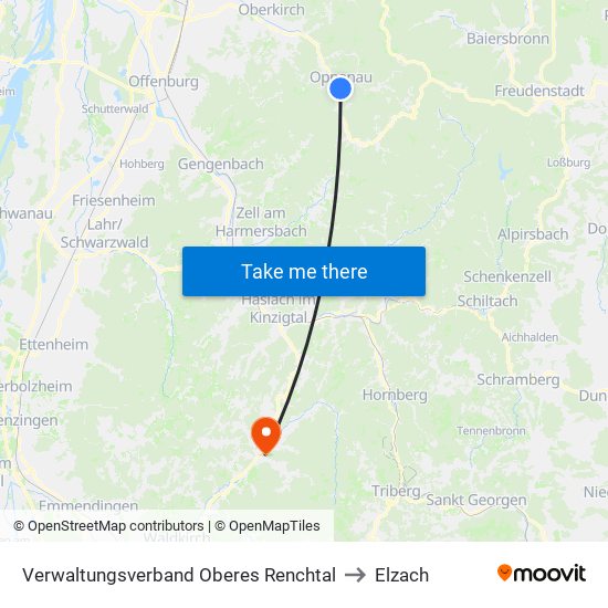 Verwaltungsverband Oberes Renchtal to Elzach map