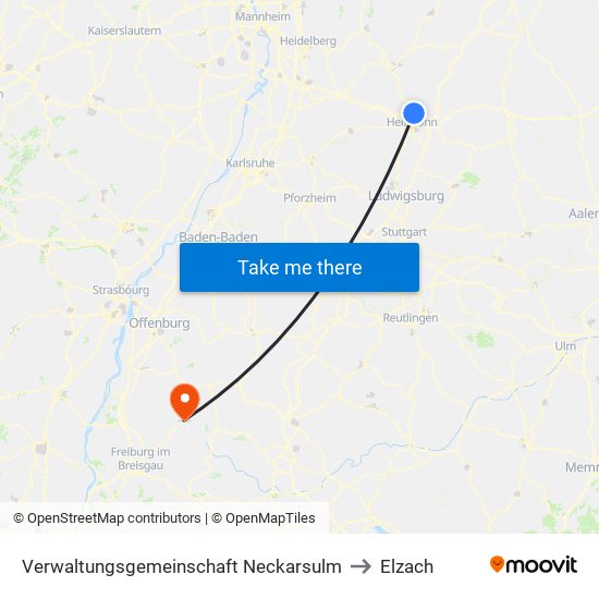 Verwaltungsgemeinschaft Neckarsulm to Elzach map