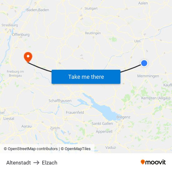 Altenstadt to Elzach map